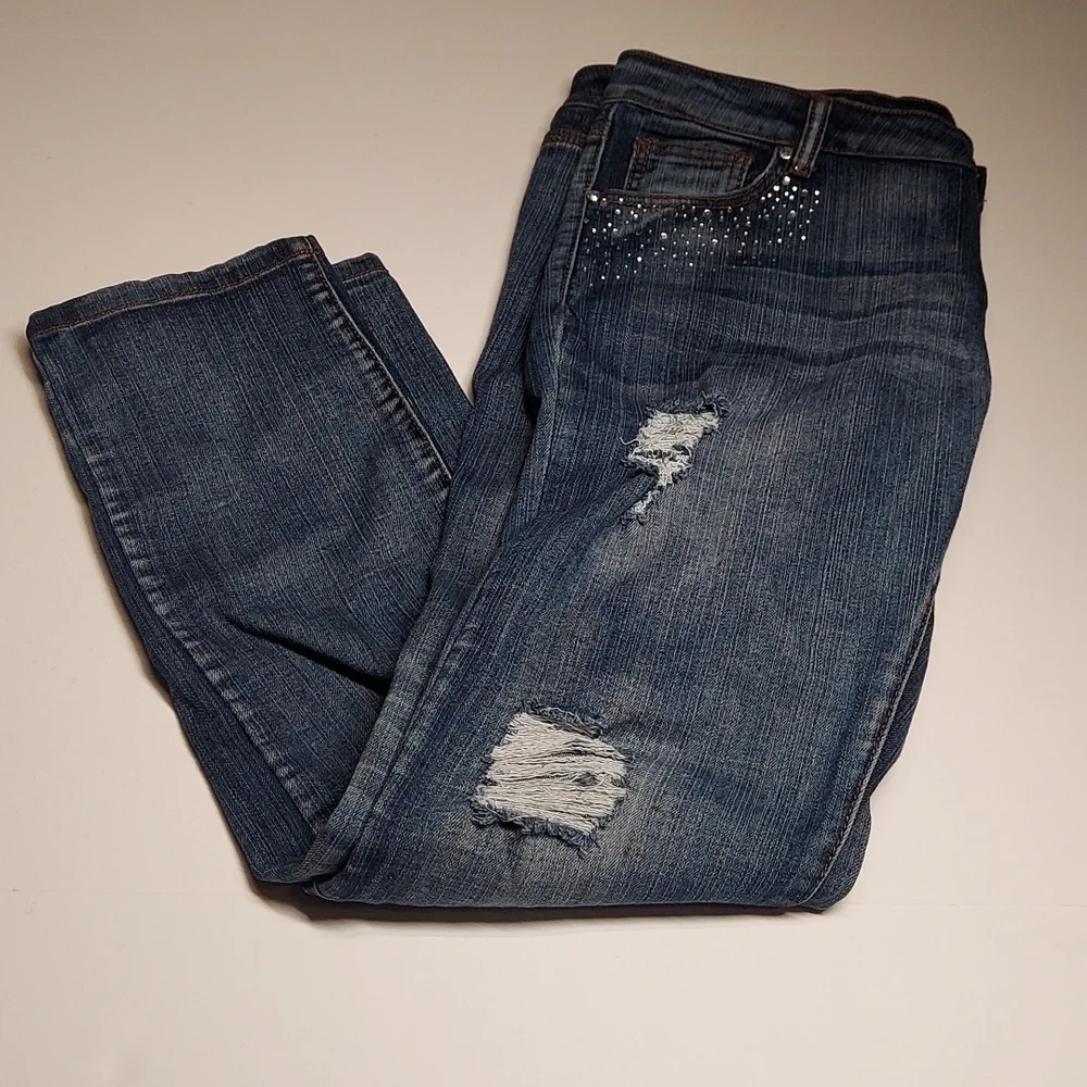 Decibel Women's Distressed Jeans with Rhinestones